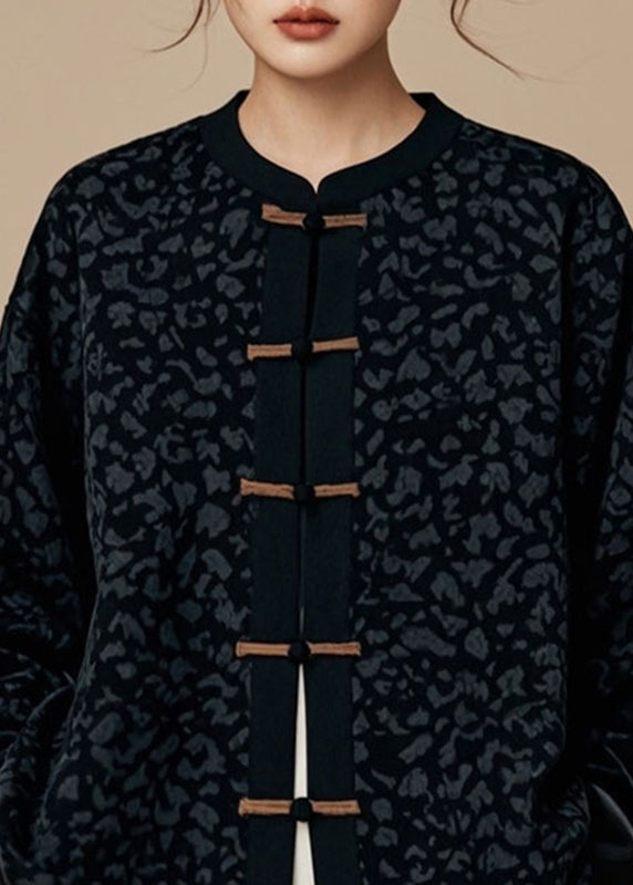 Handmade Black O-neck Patchwork Button Coats Fall