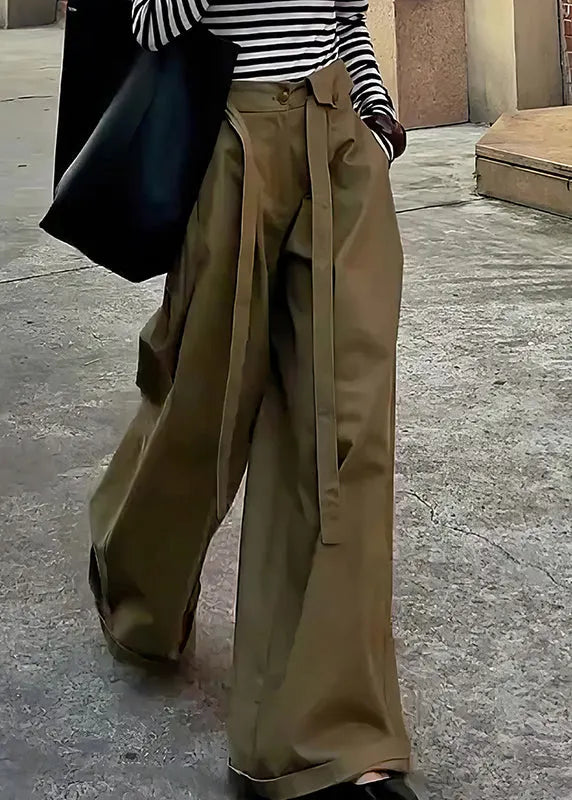 Khaki Original Design High Waist Cotton Wide Leg Pants Fall