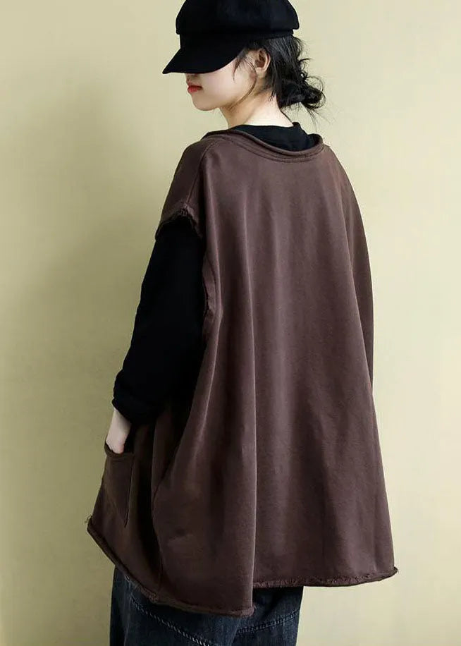 Modern Chocolate V Neck Oversized Color Cotton Vests Fall