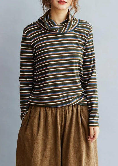 Diy High Neck Cotton Spring Blouses for Shirts Striped Tops