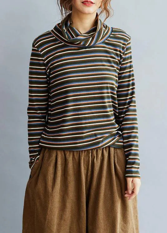 Diy High Neck Cotton Spring Blouses for Shirts Striped Tops