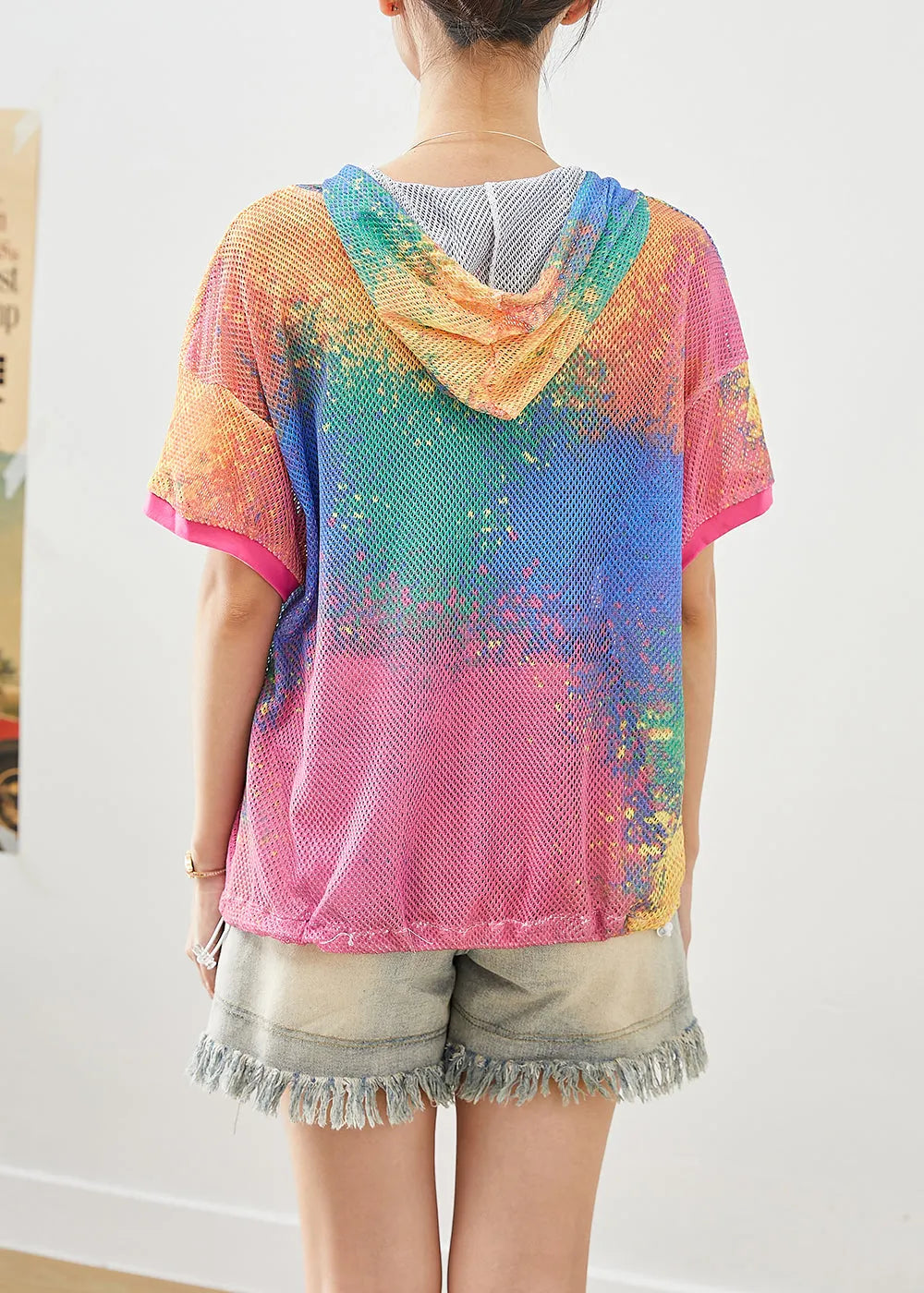 Diy Chromatic Hooded Tie Dye Tulle Loose Sweatshirts Top Summer
