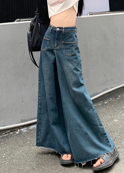 New Blue Pockets High Waist Denim Pants Spring