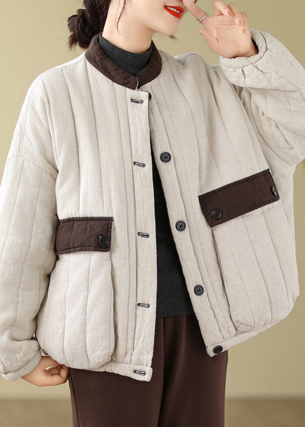 Loose Apricot Pockets Fine Cotton Filled Jackets Winter