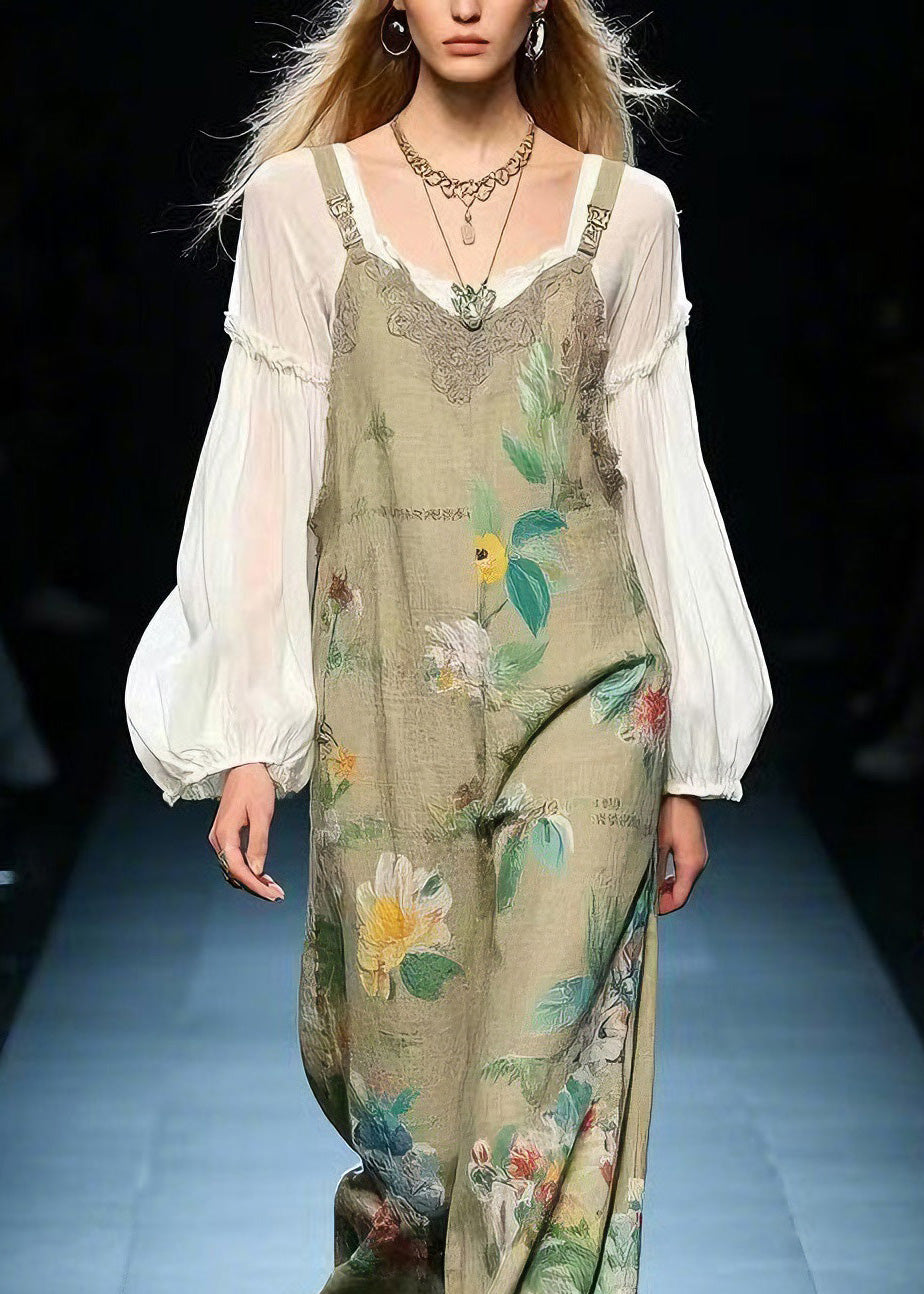 Green Print Cotton Jumpsuit Summer