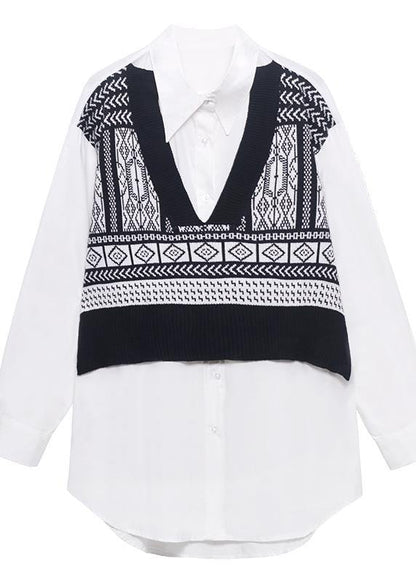 Art Black Clothes for Lapel False Two Pieces Loose Spring Blouse