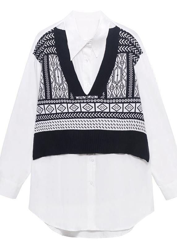 Art Black Clothes for Lapel False Two Pieces Loose Spring Blouse
