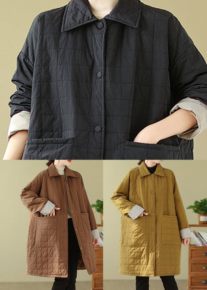 Coffee Peter Pan Collar Pockets Fine Cotton Filled Coat Winter