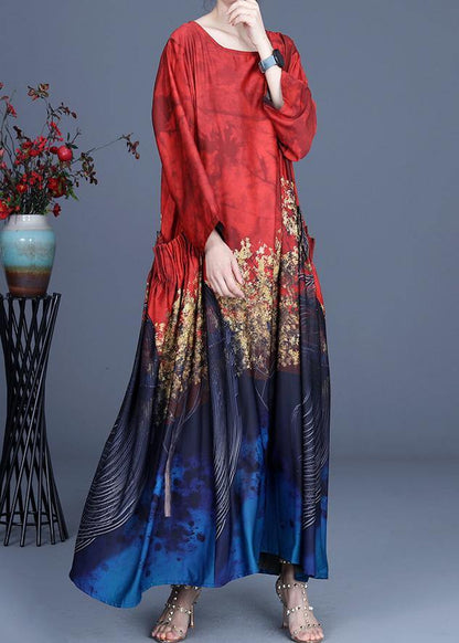 French Red Print Asymmetrical Design Summer Spring Vacation Dresses