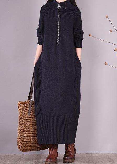 Diy Zippered Pockets Spring Clothes for Pattern Black Loose Dresses