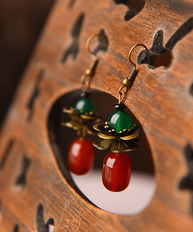 Stylish Red Green Agate Copper Drop Earrings