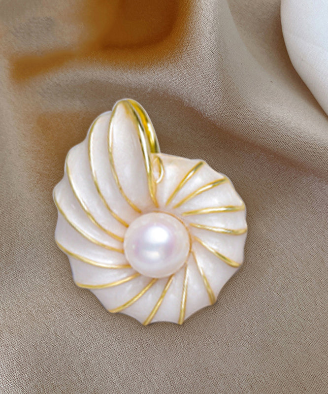 White Sterling Silver Alloy Pearl Conch Brooches