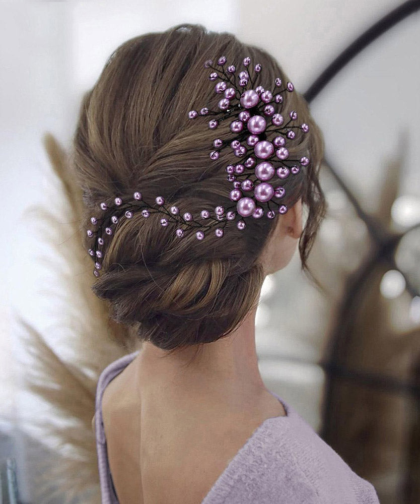 Purple Weave Pearl Beading Hairpiece