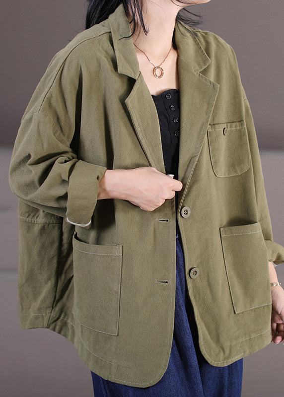 Army Green Mandarin Collar Patchwork Button Coats Fall