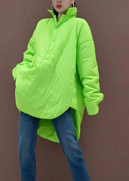 Art Stand Collar Low High Design Spring Pattern Sewing Green Blouse
