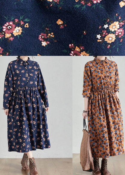 French Chocolate Print Long Lapel Cinched Traveling Spring Dresses