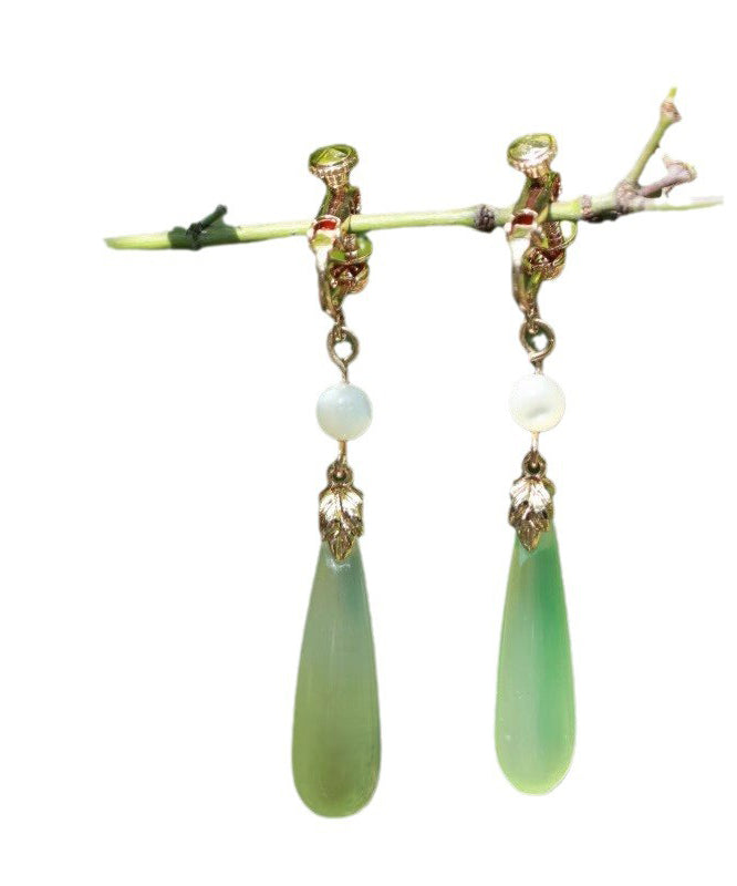 Green Sterling Silver Alloy Pearl Drop Earrings