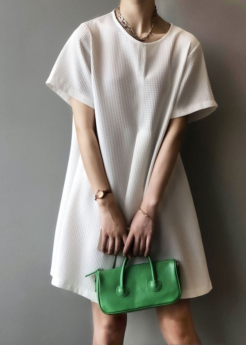 White Simple Cotton Mid Dresses O Neck Summer