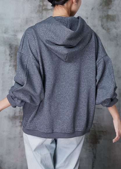 Grey Hooded Sequins Cotton Coat Outwear Spring