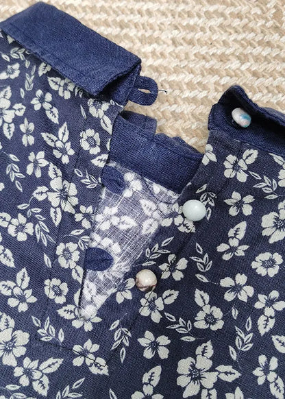 Unique Blue Button Peter Pan Collar Linen Sweatshirts Top Spring