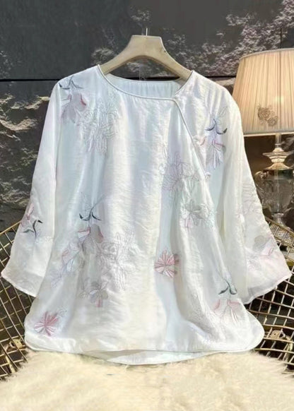 Green Embroidered Side Open Linen Shirt Bracelet Sleeve