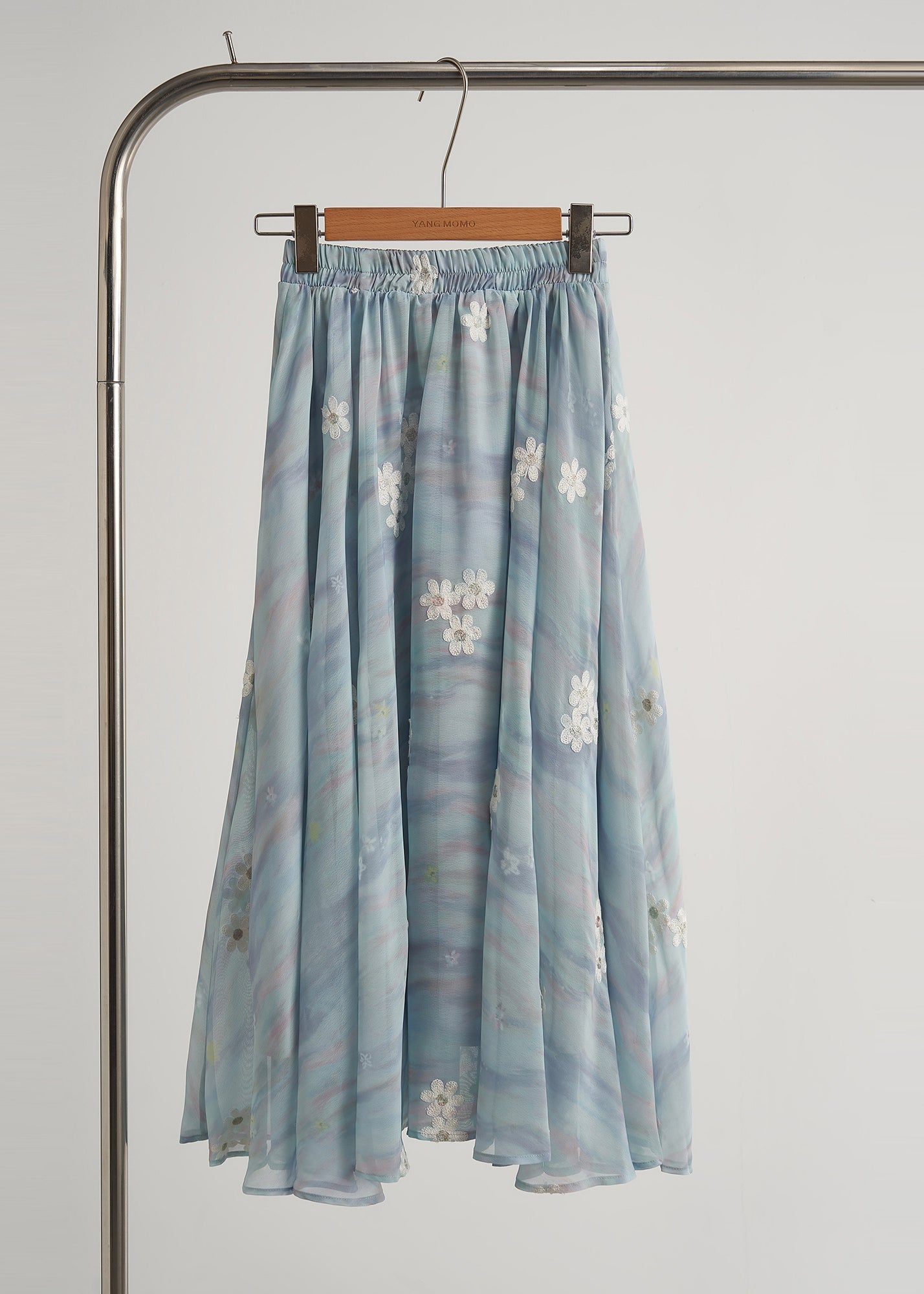 Modern Sky Blue Embroidered Chiffon Two Piece Suit Set Fall