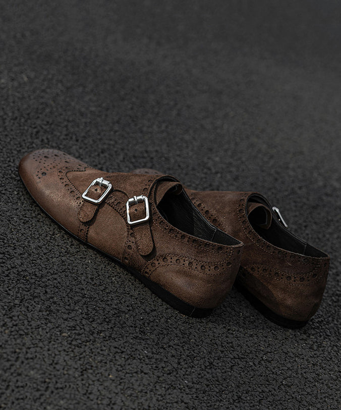 Black Embossed Cowhide Leather Splicing Loafers for