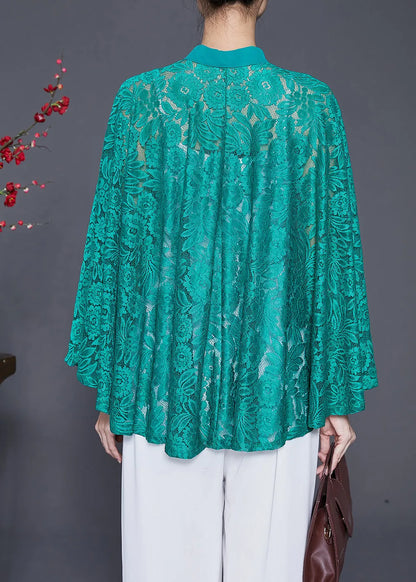 Green Hollow Out Lace Upf 50+ Smock Batwing Sleeve