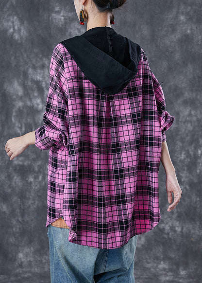 Rose Hooded Patchwork Plaid Cotton Coat Fall