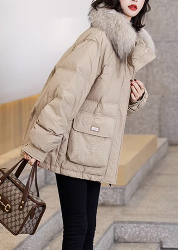 Khaki Warm Pockets Fox Collar Duck Down Coats Winter