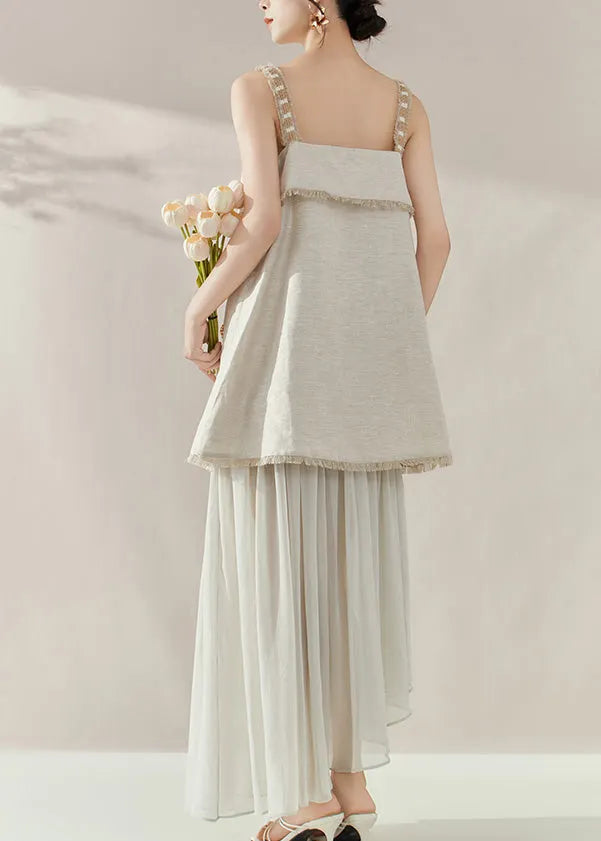 Loose Slash Neck Patchwork Vest and Skirts Two Pieces Set Summer