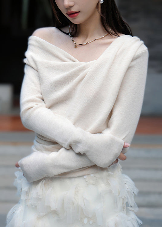 Apricot Asymmetrical Cotton Knit Blouse Spring
