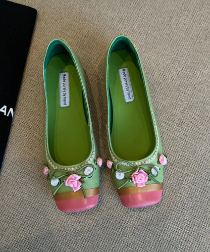 Pink Embroidered Splicing French Flat Shoes for