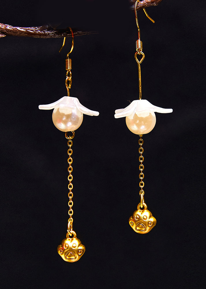 Cat's Paw 14k Gold Pearl Drop Earrings