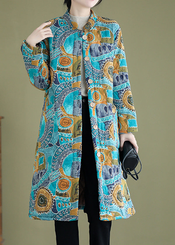 Blue Print Fine Cotton Filled Warm Fleece Witner Coat