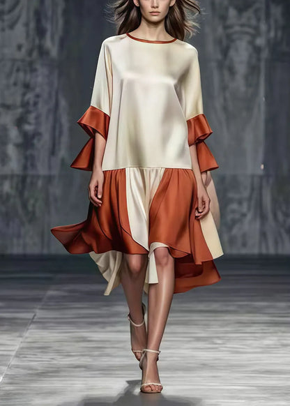 Champagne Oversized Patchwork Draping Silk Dresses Summer