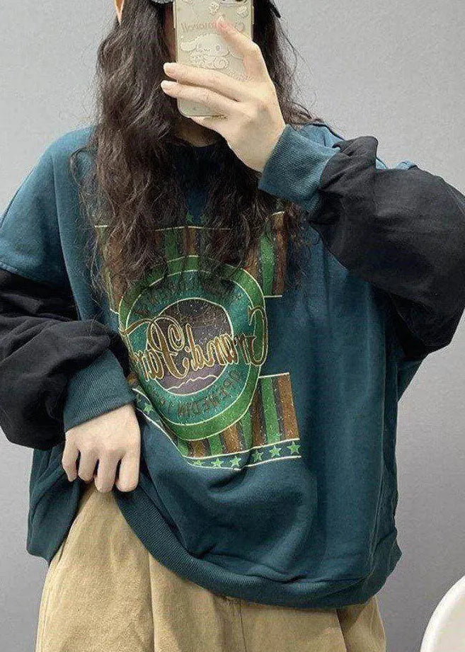 Style Black Print Cotton Sweatshirt Street Wear Spring