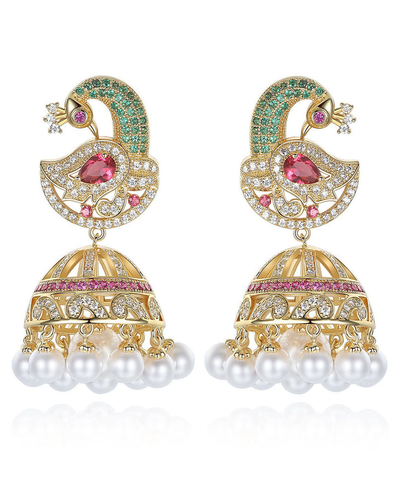 Multi Color Zircon Phoenix Pearl Drop Earrings