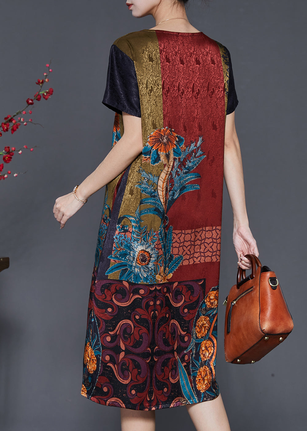 Chocolate Print Chinese Button Silk Dresses Summer