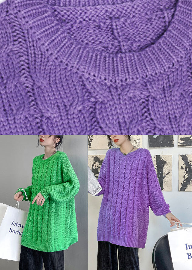Unique Green O-neck Cozy Fall Knit Sweaters