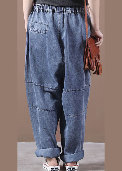 Blue Cinched Pockets Denim Pants Spring