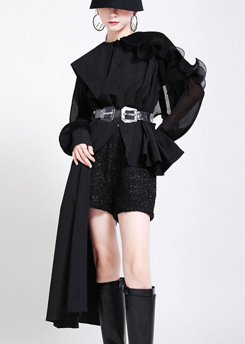 French Black Tie Waist Long Sleeve Chiffon Shirt Tops