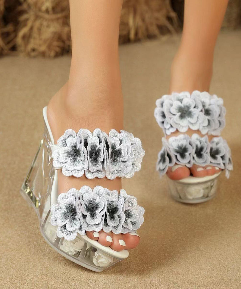 Baby Blue Stylish Wedge Heels Slide Sandals Splicing