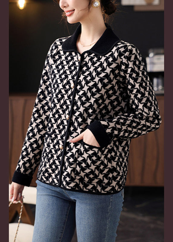 Black Knit Cardigans Peter Pan Collar Fall Fall