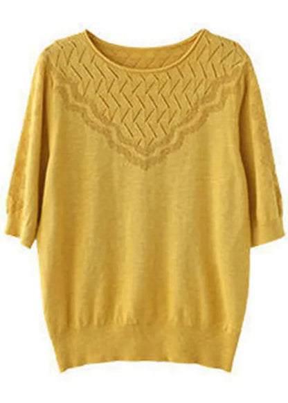 Diy Yellow Hollow Out Hole Fall Sweater