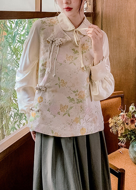 O-neck Print Neck Tie Button Waistcoat Spring