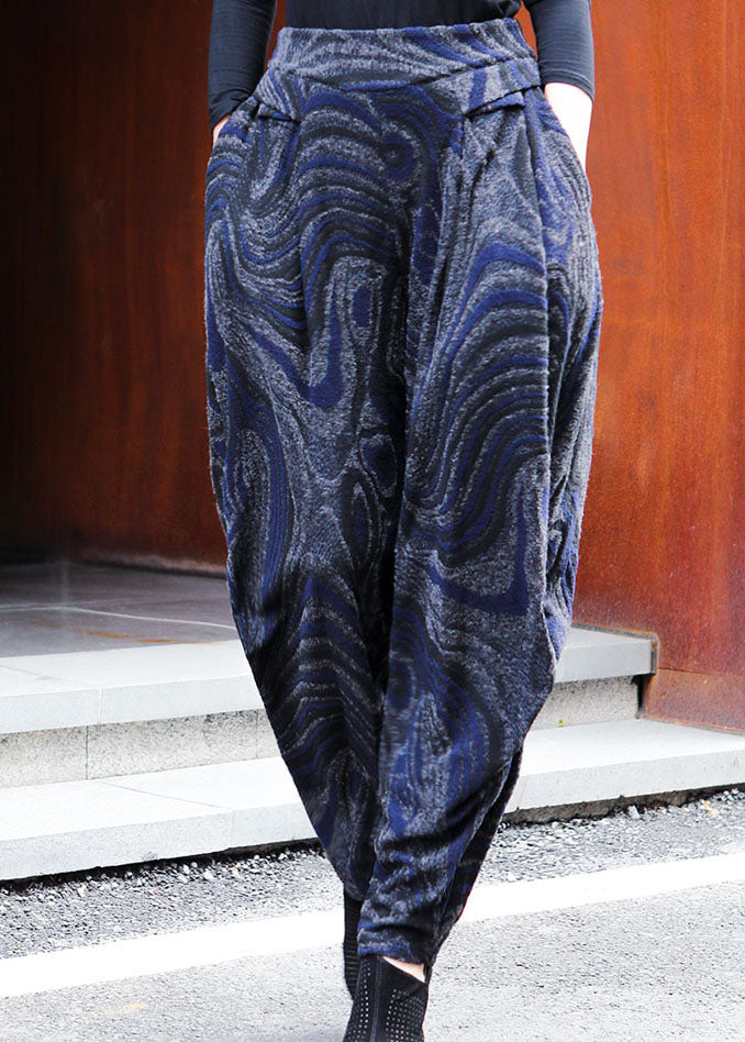 Black Blue Pockets Jacquard Lantern Spring Pants