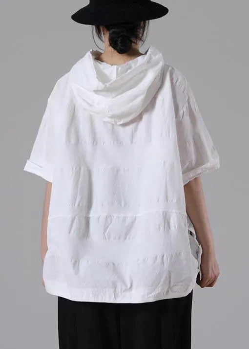 White Hooded Side Open Cotton T Shirt Summer