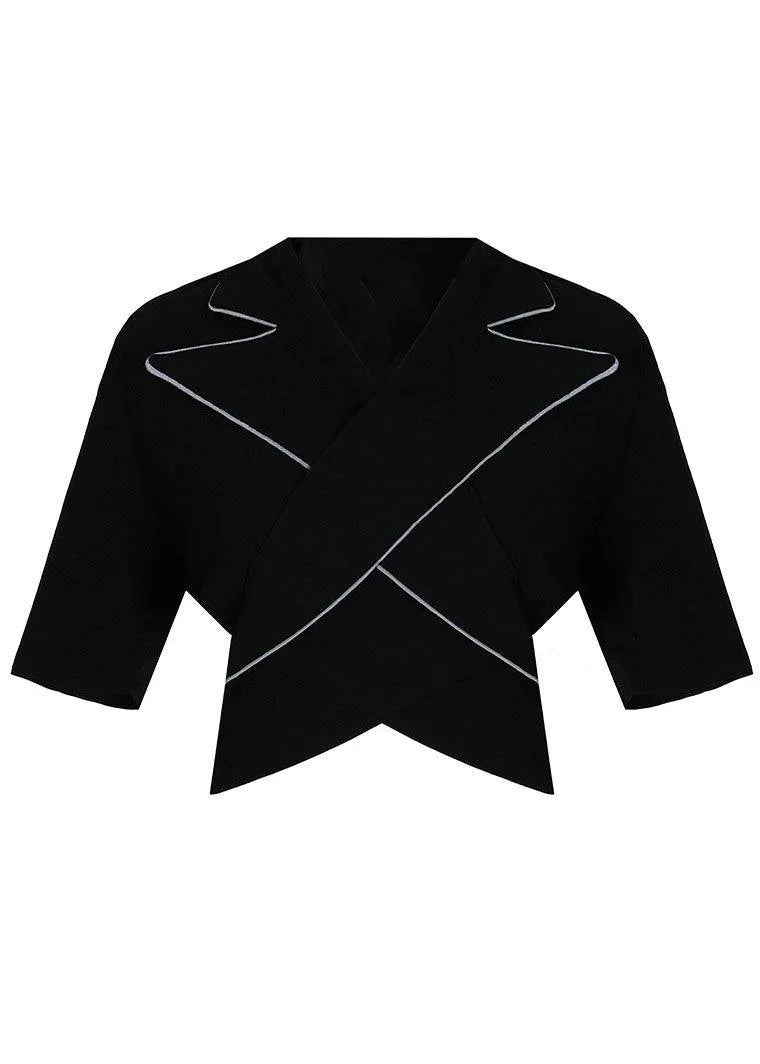 Summer Off Back Black Blazer Crossover Top