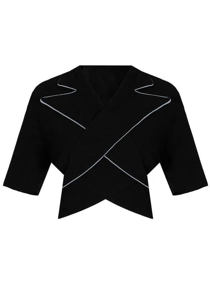 Summer Off Back Black Blazer Crossover Top
